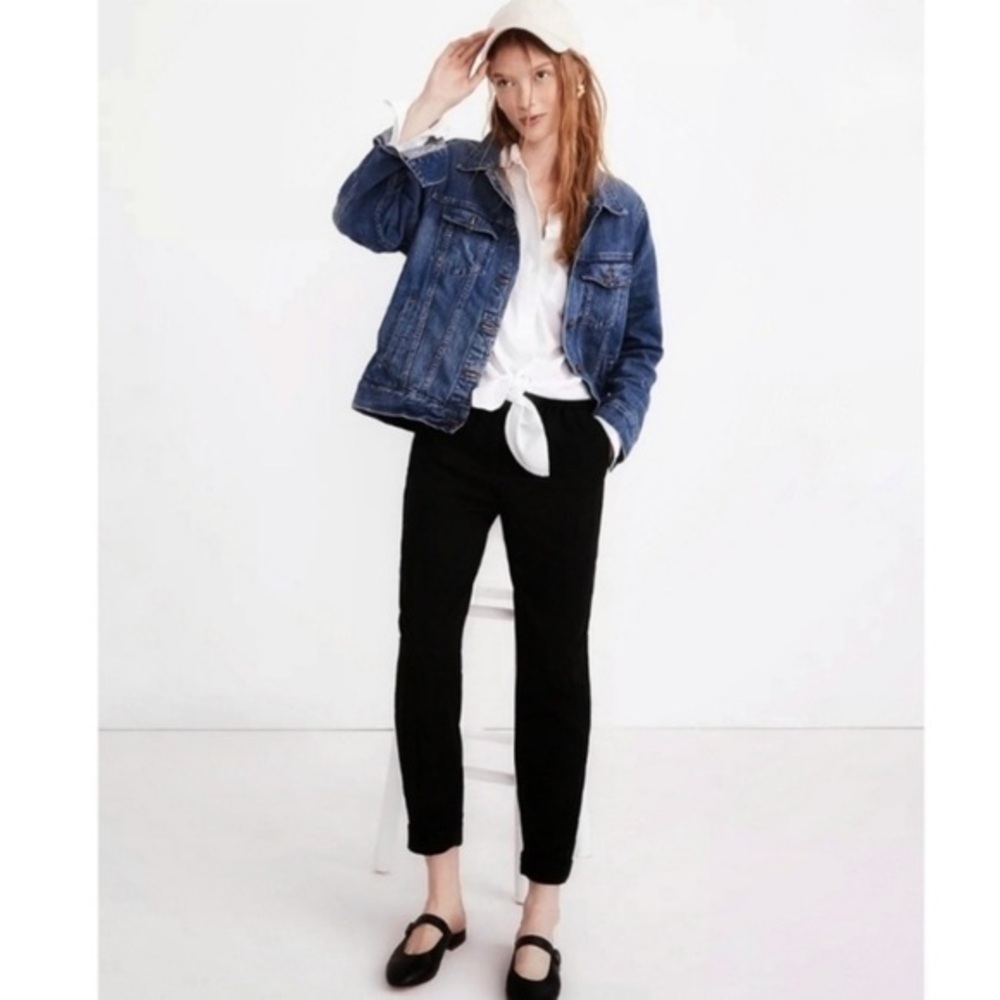 Madewell Track Trousers Black Cuffed Rayon High Rise Pull On Pants Workwear M